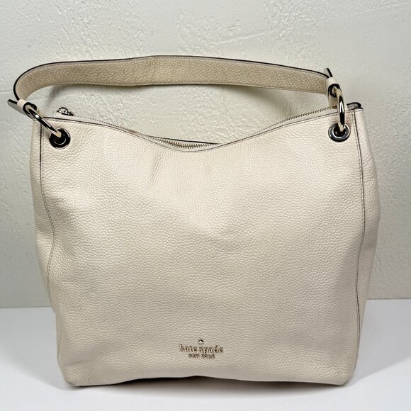 Kate Spade Kat Shoulder Bag Off White Pebbled Leather Slouchy Hobo - Picture 1 of 14